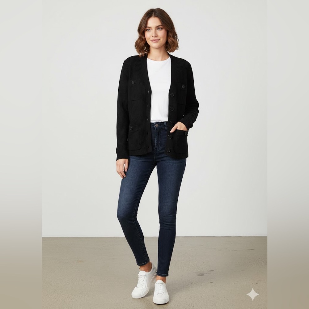Lauren Ralph Lauren Black Button-Up Women’s Sweater Cardigan Size M‎